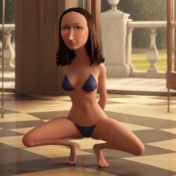 1girls 20th_century_fox 20th_century_studios ai_generated bikini brown_eyes brown_hair civitai d3rmal dreamworks hands_behind_head jay_ward_productions lisa_del_giocondo long_hair looking_at_viewer mr._peabody_and_sherman seductive_look seductive_smile squatting tagme