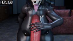 animated anthro big_breasts black_body black_fur black_hair bone breasts canid canine digital_media_(artwork) duo female ferux3d fur genitals hair handjob hi_res huge_breasts looking_at_viewer mal0 male male/female malo mammal nipples nude penile penis scp-1471-a scp_foundation sex skull skull_head smile tagme thick_thighs video video wide_hips