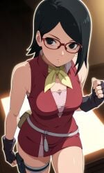 1girls aged_up ai_generated alternate_costume boruto:_naruto_next_generations female_only glasses naruto naruto_(series) sarada_uchiha