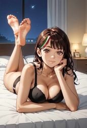 ai_assisted ai_generated brown_body brown_eyes brown_hair chilo_chan chilo_sports feet feet_up hotel lingerie_only looking_at_viewer mexican_female suggestive