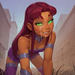 ai_generated glowing_eyes green_eyes red_hair starfire sulophian teen_titans