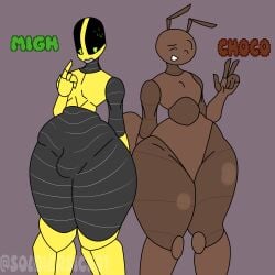 2boys antennae ants choco_(dozighost) dozighost_(fanarts) males males_only migh_(soldiersick01) oc original original_characters soldiersick01 tagme thick_thighs wide_hips