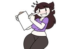 ' 1girls 3:2_aspect_ratio accurate_art_style black_eyes black_pants blush breasts brown_hair clothing crop_top cropped_shirt female flat_color grin high_resolution holding jaiden jaiden_(jaiden_animations) jaiden_animations jaidenanimations large_breasts long_hair looking_at_viewer midriff mole mole_under_mouth navel pants purple_shirt sexually_suggestive shirt simple_background smile solo steca thelazyart thick_thighs thighs white_background wide_hips youtube youtuber youtuber_girl youtubers