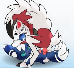 2boys anal anal_sex animal_genitalia animal_penis anus ass blue_fur blue_sclera blush canine canine_penis erection fangs furry gay glowing_eyes green_eyes interspecies knot long_ears looking_down looking_up lycanroc male male_meowstic male_only meowstic midnight_lycanroc nintendo on_top open_mouth paws penetration penis pokemon pokemon_sm pokemon_xy red_eyes red_fur size_difference smile tail testicles video_games white_fur