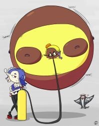 2d_(artwork) balloon_inflation bigb3rri black_skin blue_hair body_inflation expansion floating frye_(splatoon) frye_onaga helium_inflation helium_tank inflation inflation_fetish nintendo shiver_(splatoon) shiver_hohojiro splatoon splatoon_(series) white_skin yellow_hair yellow_topwear