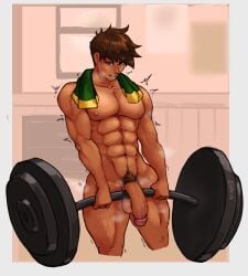 alex_mullner big_penis brown_hair cock deadlift gay green_eyes jock large_pectorals male muscular muscular_male sindio stardew_valley sweaty weightlifting