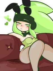 blush blush bunny_ears bunnysuit female female_only geoexe green_eyes green_hair green_hearts gwain_saga headband heart hearts_around_head long_hair marlow_(gwain_saga) on_couch seabunny_pi tagme