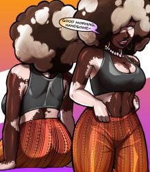 african african_female afro big_ass dark-skinned_female dark_skin flare_pants flared_pants fluffyyutyrannus forbidden_pants good_morning jada_fortin milf tank_top text text_bubble the_art_class very_dark_skin vitiligo