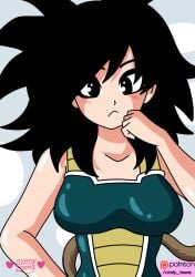 armour armoured big_breasts big_breasts black_hair blush blush blush_lines blushing_female breast breasts breasts cindy_toons female gine gine_(dragon_ball) long_hair saiyan saiyan_armor saiyan_girl saiyan_tail tail