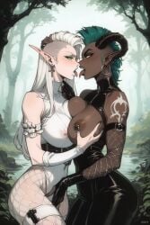 ai_generated big_breasts elf huge_breasts lesbian_kiss sexy yuri