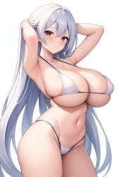 ai_generated azur_lane big_breasts bikini bikini_bottom bikini_top breasts cleavage huge_breasts large_breasts light-skinned_female light_skin mr._capybara sideboob sovetskaya_rossiya_(azur_lane) swimsuit underboob white_hair