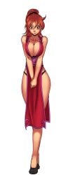 breasts chun-li_(battle_ouffit_sfiv) chun-li_(cosplay) cleavage harem_heroes official_art panties red_battler_(harem_heroes) red_hair