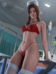 1girls 3d aerith_gainsborough bra brown_hair final_fantasy final_fantasy_vii highleg_panties nurse_cap panties red_bra red_panties rendonyx solo