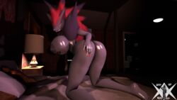 3d ass big_butt black_fur breasts fur knightsfm looking_at_viewer mammal nintendo nipples pokemon pokemon_(species) pussy source_filmmaker video_games zoroark