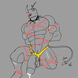 bara big_penis blush_lines demon demon_boy demon_tail gay horns lustfulsai original_character precum solo veiny_penis