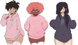 3boys 3femboys :3 anime_dork_boyfriend_meme cat_thighighs charley_davis choker dark-skinned_femboy edit edited femboy_only hoodie light-skinned_femboy long_hair ms_pigtails multiple_femboys pink_hair pink_hoodie pink_thighhighs purple_hoodie roland_bonhomme sky_guy skyguyart thighhighs third-party_edit