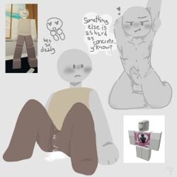 2024 bald basilnotreel colored consensual cum_puddle cute dom dominant dominant_male embarassed grey_skin hard_penis hot_dude male male_only regretevator roblox roblox_game self_upload sitting stained_clothes stained_clothing stained_pants top wallter wallter_(regretevator)