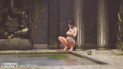 3d alternate_angle biting_finger breasts_out brown_eyes brown_hair kanjiartwork kanjihentai lara_croft lara_croft_(survivor) peeing piss_puddle pissing_on_floor squatting tattoo temple tomb_raider tomb_raider_(survivor) urine_pool