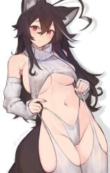 brown_hair female momotexx_(artist) momotexx_(vtuber) red_eyes virgin_killer_sweater virtual_youtuber vtuber vyugen wolf_ears wolf_girl wolf_tail