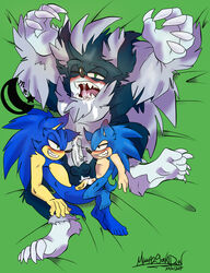 5_toes anal balls barefoot bed_sheet blue_fur blushing classic_sonic claws cum_while_penetrated double_anal fangs furry gay gay_sex green_eyes hedgehog heels male_only mammal midnightmuser mimy92sonadow nude selfcest sharp_teeth size_difference soles sonic_(series) sonic_generations sonic_the_hedgehog sonic_the_werehog sonic_unleashed threesome toe_claws toes two_tone_fur veiny_penis