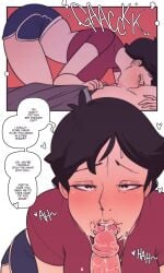 1boy 1girls 3:5 age_difference ass bed bedroom bedroom_eyes big_ass blowjob booty_shorts comic comic_page cum_in_mouth cum_in_throat dark_hair deepthroat fellatio flushed get_well_son incest light_skin milf mother_and_son not_enough_milk_(artist) older_woman_and_younger_boy oral orgasm original original_character short_hair text uncensored