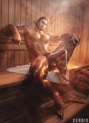 1boy 3d 3d_model alpha_male balls bara bara_tits barazoku beard big_balls big_penis capcom chris_redfield cocky completely_nude completely_nude_male cum cum_drip cum_dripping_from_penis erection facial_hair gay genital_fluids hairy hard_on huge_balls huge_cock looking_at_viewer male male_focus male_nipples male_only male_pubic_hair manly muscular_male nipples nude penis resident_evil sauna solo solo_male xerbio yaoi