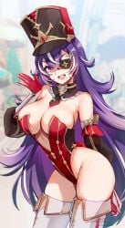 1girls breasts chevreuse_(genshin_impact) cleavage eyepatch female foxy_rain_(foxyreine) foxyrain foxyrain_(foxyreine) foxyreine genshin_impact hat hi_res hips huge_breasts leotard light-skinned_female light_skin long_hair naughty_face purple_eyes purple_hair slim_waist solo solo_female thick_thighs thighs wide_hips