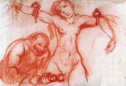 1910s 1boy 1girls aroldo_bonzagni bondage clit_torture female fine_art monochrome public_domain screaming shackles sketch torture traditional_media_(artwork) vintage