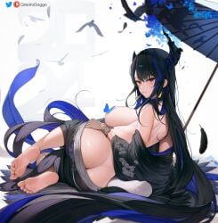 1girls ass ass_focus barefoot black_hair breasts butterfly dat_ass feet female foot_fetish greatodoggo hi_res hololive hololive_english hololive_english_-advent- horns huge_ass huge_breasts light_skin long_hair nerissa_ravencroft red_eyes soles thick_thighs toes virtual_youtuber