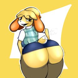 animal_crossing animal_humanoid anthro ass bent_over big_butt bottomwear canid canid_humanoid canine canine_humanoid clothed clothing clothing_lift dog_humanoid female hi_res humanoid_mammal isabelle_(animal_crossing) mammal_humanoid nintendo presenting presenting_hindquarters skirt skirt_lift solo surfermurfer