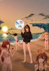 beach chessivt emikukis eternals_(idol_corp) hetto_detto idol_corp idol_es karmavt large_breasts latam_virtual_youtuber manasenshou meica owozu rakkun shubyuwu sirivt sunset swimsuit virtual_youtuber vtuber vtuberfanart