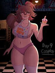 1girls animal_ears animal_tail belly_button brown_hair clothing cosplay crimsonmoga cupcake_(fnaf) eyebrows_visible_through_hair female female_only five_nights_at_freddy's five_nights_at_freddy's_2 heart-shaped_pupils latam_virtual_youtuber latina legwear light-skinned_female light_skin owozu peruvian_female pink_eyes ponytail raccoon_ears raccoon_girl rakkun scottgames toy_chica_(cosplay) underwear virtual_youtuber vtuber vtuberfanart