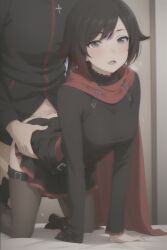 ai_generated bent_over black_hair female fucked_from_behind gradient_hair ruby_rose rwby sex