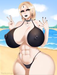 alternate_version_available beach beach_background big_ass big_breasts big_butt big_nipples bikini bikini_bottom bikini_top blonde_female blonde_hair choker collar earrings goth goth_girl gothic naruto naruto_(series) naruto_shippuden nekomaruart solo solo_female solo_focus tsunade