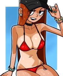 1girls 2024 baseball_cap belly_button big_breasts bikini bikini_bottom bikini_top black_eyes blue_background blue_nails bracelet breasts busty choker cleavage clothed clothed_female clothes clothing cowboy_shot deep_cleavage disney disney_channel earrings female freckles freckles_on_face front_view gravity_falls hair hat headwear hi_res human large_breasts legs_together light-skinned_female light_skin long_hair looking_at_viewer n___k___m nail_polish navel open_mouth orange_hair red_bikini red_hair simple_background sitting skindentation smile smiling smiling_at_viewer solo stomach swimsuit tanline tanned tanned_skin teeth thighs very_long_hair wendy_corduroy wet_body wet_skin