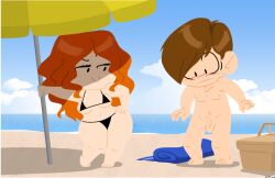 3rd_party_edit age_difference beach bthomas64 cfnm clothed_female_nude_male embarrassed_nude_male enm eyes_on_the_prize micropenis redhead small_penis_humiliation sph thick_thighs wide_hips younger_male