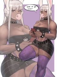 1girls 2020s 2024 2d 2d_(artwork) :d animal_ears bandeau big_breasts big_thighs black_fingernails blowing_bubblegum boku_no_hero_academia breasts bubblegum bunny_ears bunny_girl cleavage collar collarbone dark-skinned_female dialogue english english_text goth goth_girl gothified hi_res highres huge_thighs large_breasts large_thighs long_hair looking_at_viewer miruko muscular muscular_female my_hero_academia navel purple_thighhighs purple_thong red_eyes ripped_clothing ripped_thighhighs rumi_usagiyama short_skirt skindentation skirt spiked_bracelet spiked_collar talking_to_viewer thick_thighs thighhighs thighs thong whale_tail white_hair zukululuu