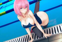 alternate_breast_size cocoron koikatsu large_breasts momo_velia_deviluke nipple_slip one-piece_swimsuit pink_eyes pink_hair pool school_swimsuit smug stockings swimsuit tagme to_love-ru water