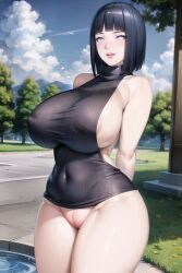 1girls ai_generated ass bare_shoulders curvaceous curvy gigantic_breasts huge_breasts hyuuga_hinata innie_pussy large_breasts mizaraiart naruto naruto_(series) naruto_shippuden outside public_nudity pussy sleeveless solo stable_diffusion sweater tagme thick_thighs virgin_killer_sweater voluptuous