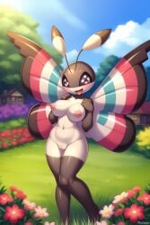 1female 1girls ai_generated anthro breasts female female_only gobabsnow insect_girl nipples non-human_areolae pokemon pokemon_(species) pussy solo_female vivillon wings