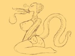 blowjob cobra coryhen_(artist) exposed_breasts penis self_upload serpent snake squinted_eyes tongue_around_penis