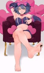 blue_hair clothing comission curvaceous curvaceous_female curvaceous_figure cyadraws feet feet feet_focus female female_focus female_only foot_fetish original original_character short_hair valentine's_day