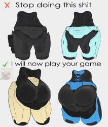 armor ass ass_focus female grey_background halo_(series) halo_5 halo_infinite halo_reach kat-b320 linda-058 meme neuron_activation_(meme) power_armor runawaystride tex_(rvb) text