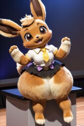 3d ai_generated anthro awokose eevee fluffy furry_body huge_ass huge_butt nintendo pokémon_(species) pokemon schoolgirl short_skirt shortstack thick thick_thighs