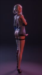 3d ass erect_penis futanari high_heels kaine_(nier) large_penis lingerie looking_at_viewer looking_back nier_(series) nier_replicant penis solo white_hair