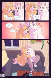 anthro blep canid canine canis comic declaration_of_love domestic_dog duo end_page female furniture heart humor joke june_(doubledog) kiss_on_lips kissing lagomorph leporid male male/female mammal nowandlater nuzzling rabbit sawyer_(doubledog) sofa tongue tongue_out