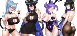 4girls animal_ears big_breasts black_hair blue_hair breasts bunnysuit cat_ears cipher4109 cleavage cleavage_cutout clothed clothing colored_inner_hair dark_hair elira_pendora female female_only head_wings heterochromia hololive hololive_english hololive_english_-advent- light-skinned_female light_skin long_hair mole mole_on_breast nerissa_ravencroft nijisanji nijisanji_en ponytail purple_hair selen_tatsuki very_long_hair virtual_youtuber vtuber