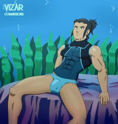 abs black_hair buldge garth gay long_hair male_only nsfw purple_eyes speedo tank_top thong underwater vizar young_justice