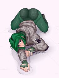 ass ass_focus ass_up ela_(rainbow_six) green_hair huge_ass jacket leggings legwear lettuce_uwu light-skinned_female lipstick pawg rainbow_six rainbow_six_siege skin_tight teasing yoga_pants