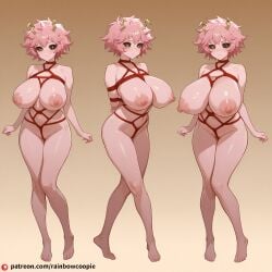 ai_generated anus ashido_mina bondage cleavage exhausted feet_apart gigantic_nipples huge_breasts huge_nipples knees_together model_sheet {others}breasts